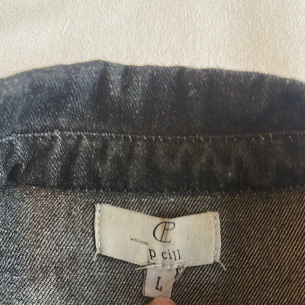 Black Jean Denim  Jacket with Fringe and Studs - Picture 4 of 10